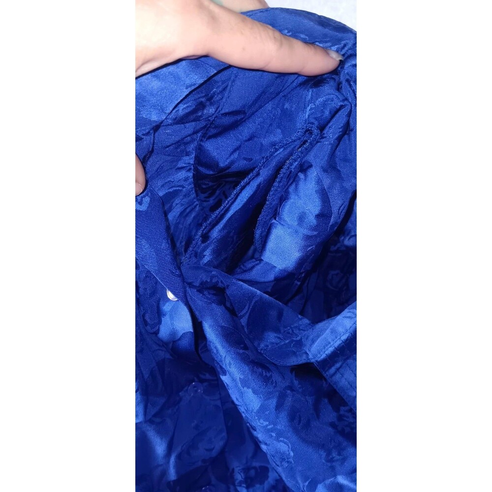 VTG Argenti 100% Silk Dress Blue Jacquard Pleated Long Sleeve Midi Dress 8 Retro - Picture 11 of 12
